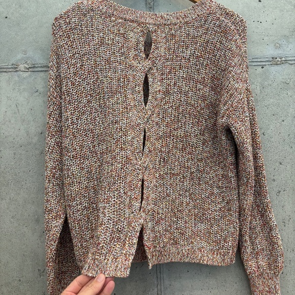 Marled Multicolor Crewneck Pullover Sweater with Split Back Openings, size M - Picture 3 of 8